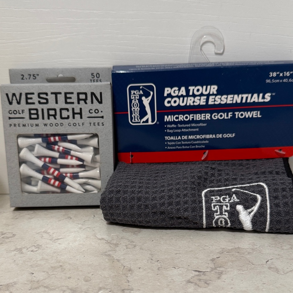 PGA Tour Course Essentials Set with Gray Towel and Striped Tees golf ⛳️ bundle